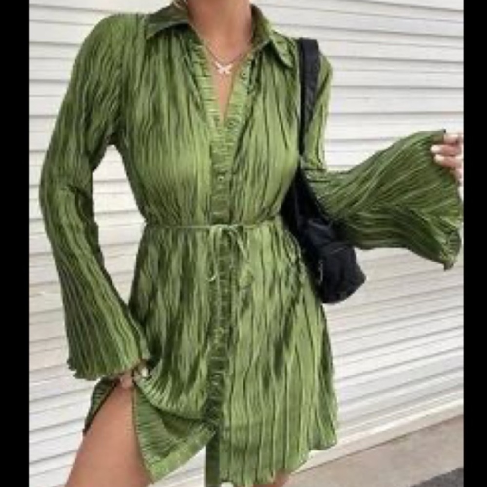 New Army Green Color Plisse Dress
